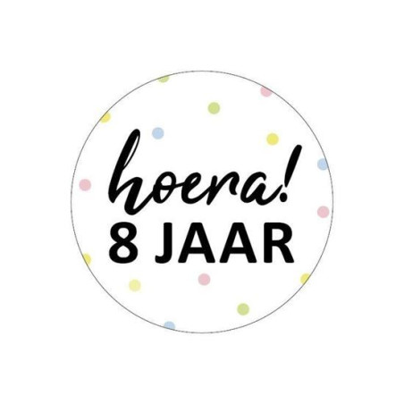 sticker hoera 8 jaar