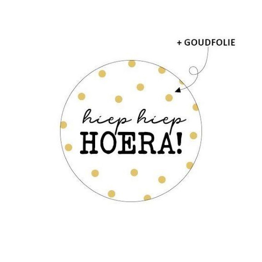sticker wit hiep hiep hoera goud