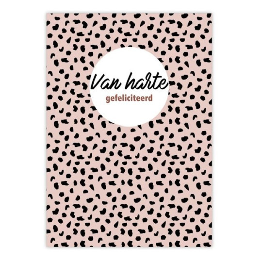 kaart roze dots gefeliciteerd