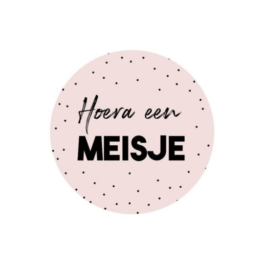 Sticker hoera een meisje zachtroze
