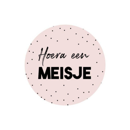 Sticker hoera een meisje zachtroze
