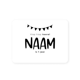 witte sticker gepersonaliseerd hiep hiep hoera