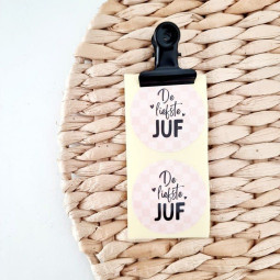 sticker de liefste juf roze