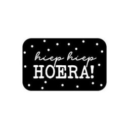 sticker zwart hiep hiep hoera rechthoek