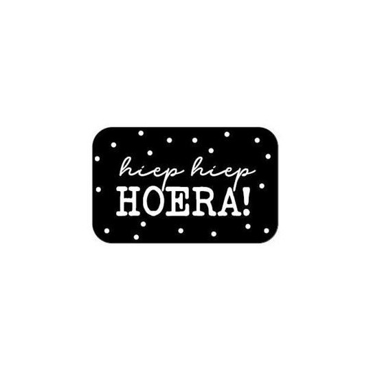 sticker zwart hiep hiep hoera rechthoek