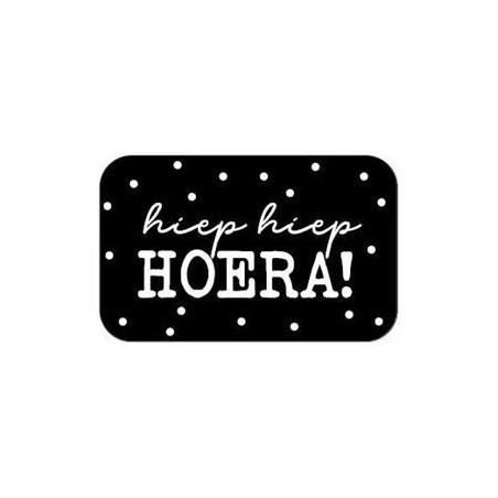 sticker zwart hiep hiep hoera rechthoek