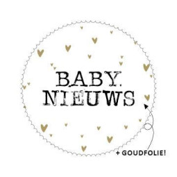 Sticker Babynieuws met gouden hartjes 10 stuks (44 mm)