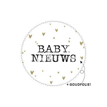 Sticker Babynieuws met gouden hartjes 10 stuks (44 mm)