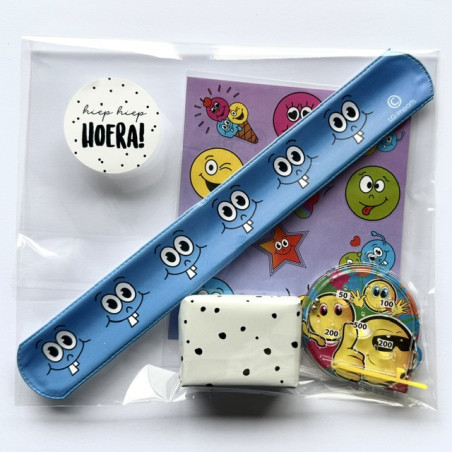 Smiley klaparmband, stickers + flipperspelletje