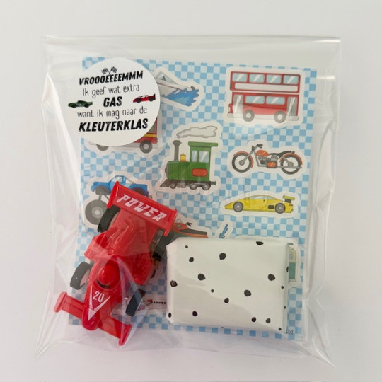 traktatie racewagen stickers