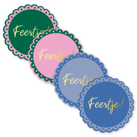 Ronde stickers met schulprandje 'Feestje' 52 mm 10 stuks