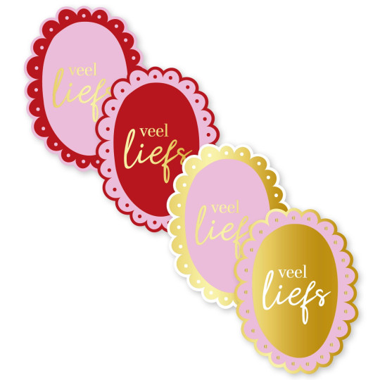 Sticker ovaal met schulprandje 'veel liefs' 42x56 mm 10 stuks
