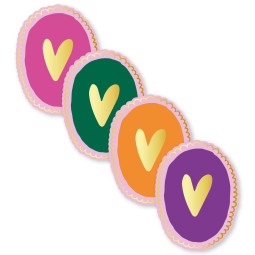Sticker ovaal met schulprandje 'hartjes' 42x55 mm 10 stuks