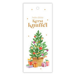 Dubbel kadokaartje - Hele dikke kerstknuffel met kerstboom 50x120 mm