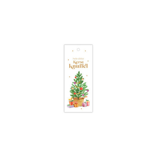 Dubbel kadokaartje - Hele dikke kerstknuffel met kerstboom 50x120 mm