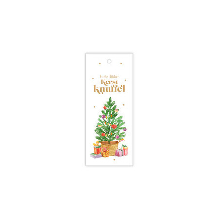 Dubbel kadokaartje - Hele dikke kerstknuffel met kerstboom 50x120 mm