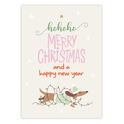 Kerstkaart - teckel met Hohoho Merry christmas 105x148 mm