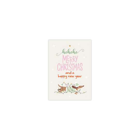 Kerstkaart - teckel met Hohoho Merry christmas 105x148 mm