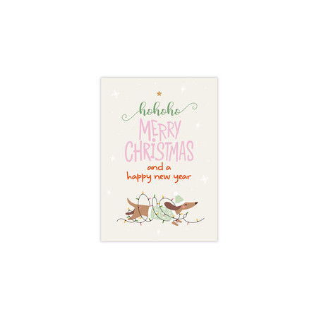 Kerstkaart - teckel met Hohoho Merry christmas 105x148 mm