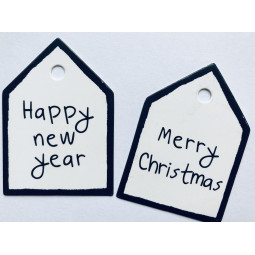 kerst label zwart wit