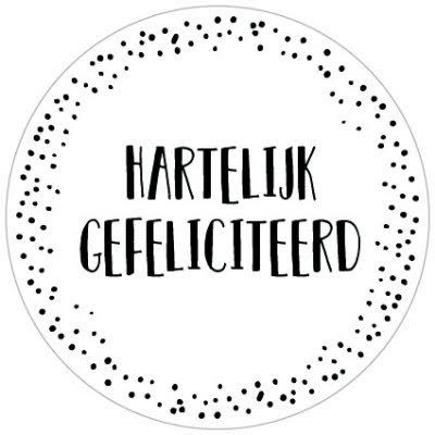 Sticker Hartelijk gefeliciteerd met dots wit/zwart (GX)