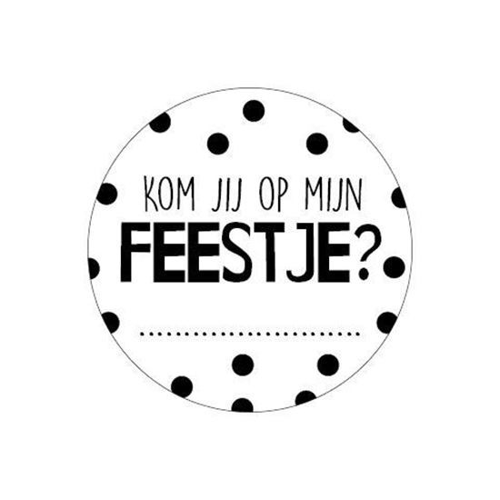 Sticker Kom jij op mijn feestje met naam 5 stuks (KP)