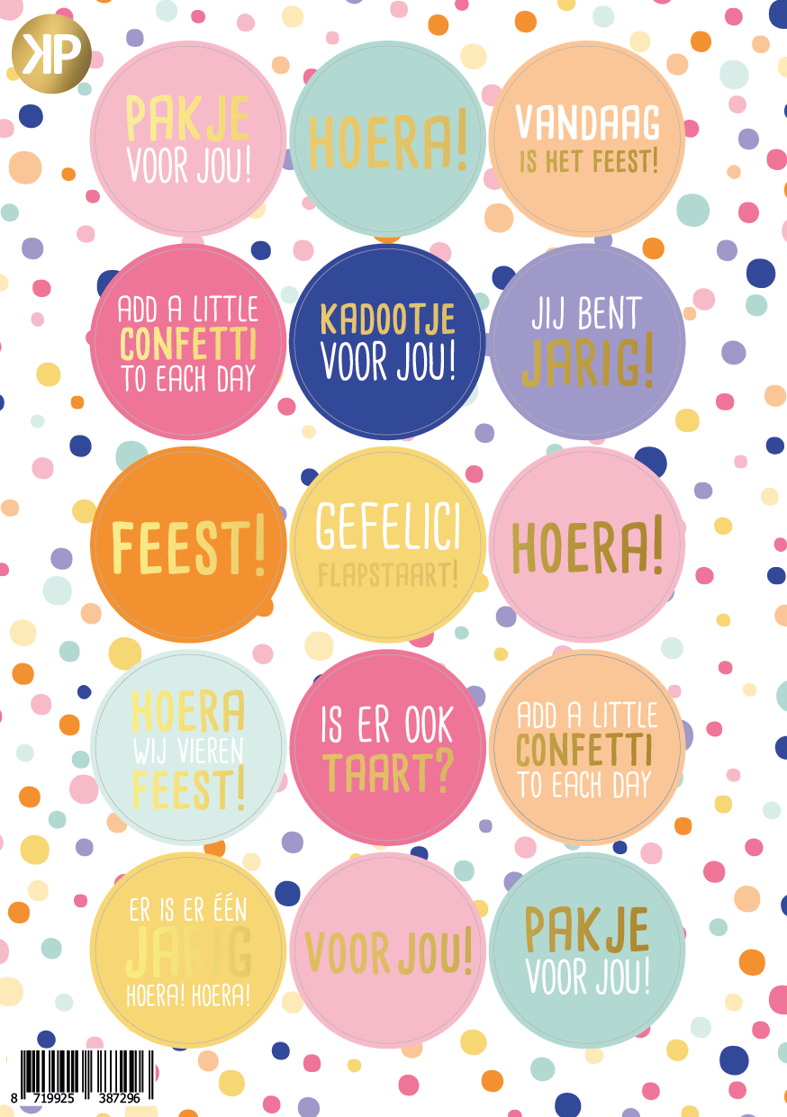 Stickervel Confetti feest 15 stickers 