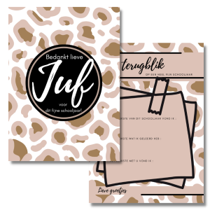 Invulkaart Bedankt lieve juf leopard/rozebruin