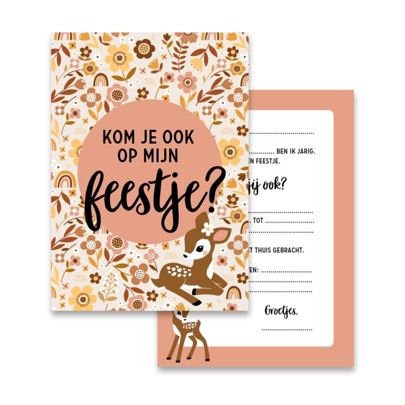 Set Uitnodiging 'Hertje' verjaardag 8 stuks (HK)