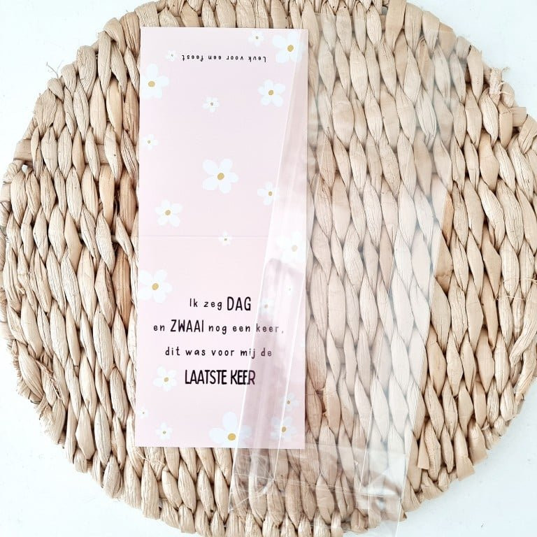 Feestzakje Ik zeg dag en zwaai nog een keer roze met bloemetjes 