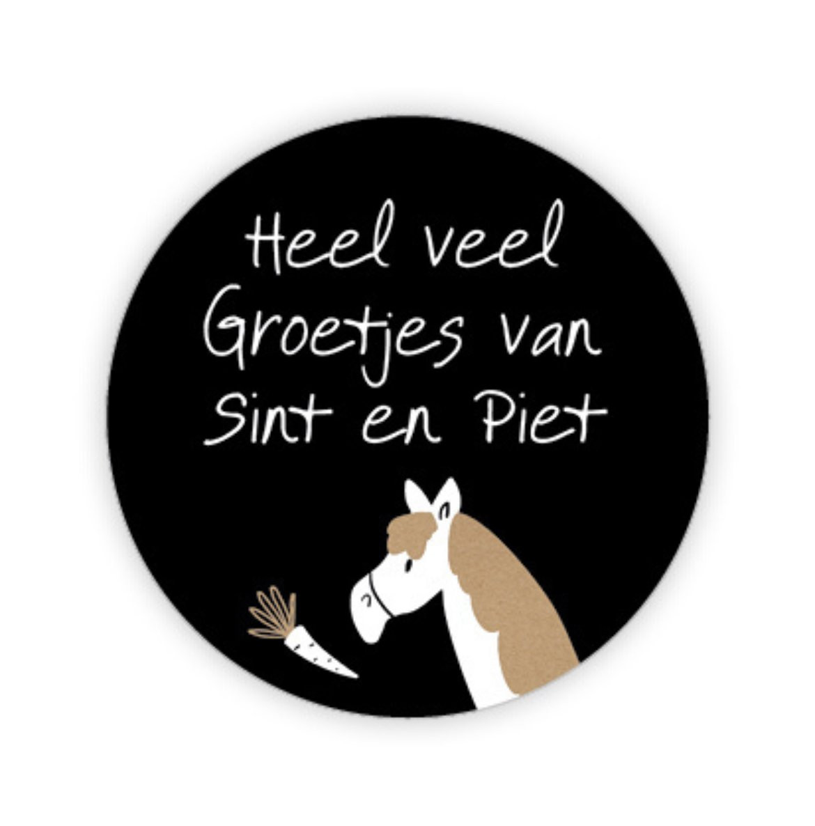 Maxi sticker 5 cm - Groetjes Sint & Piet paard zwart/wit/kraft 5 stuks 