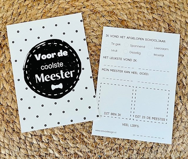 Invulkaart Voor de coolste meester wit/zwart (ESVA)