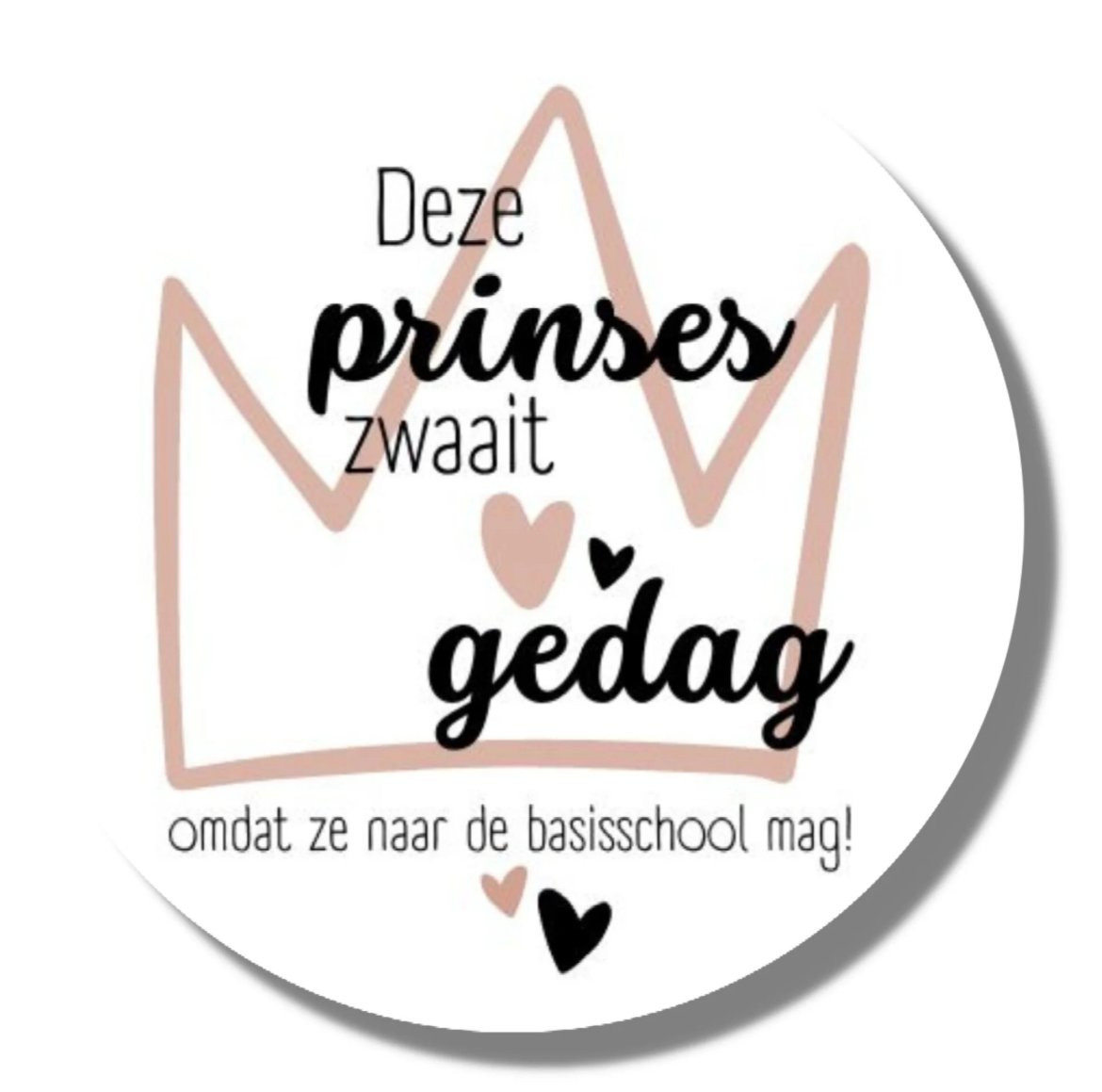 Traktatiesticker -  Deze prinses zwaait gedag omdat ze naar de basisschool mag 4 stuks