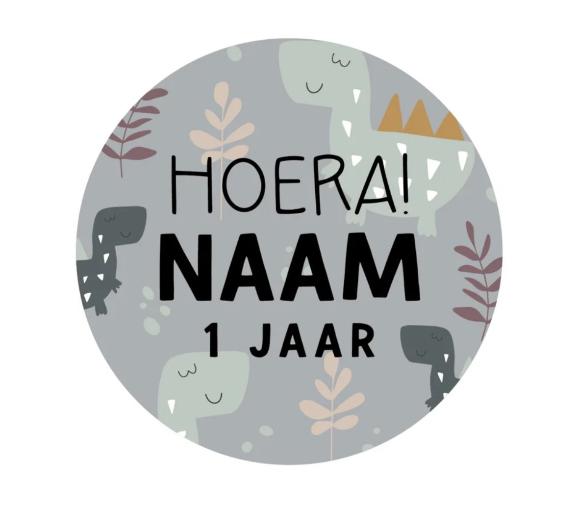 Gepersonaliseerd stickervel 24 stickers Dino grijs