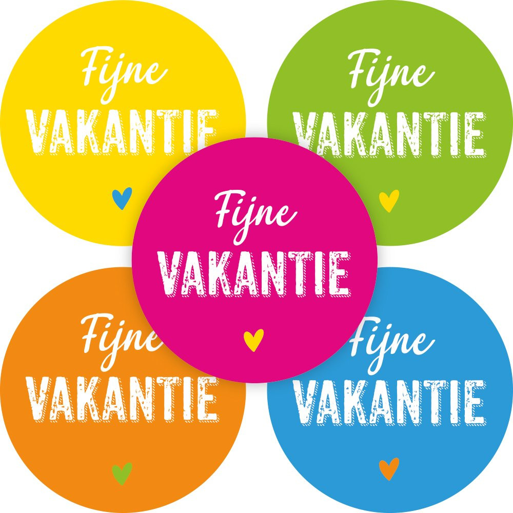 Stickermix - Fijne vakantie met hartje in vrolijke kleurtjes 5 stuks