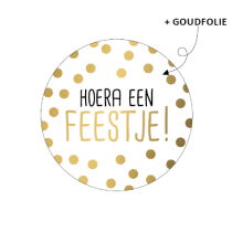 Sticker Hoera een feestje gouden stipjes 10 stuks