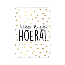 kaart Hiep hiep hoera wit met gouden stippen