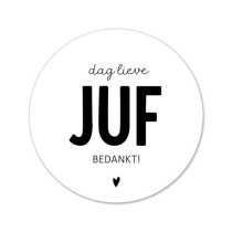 Sticker dag lieve juf bedankt wit/zwart 5 stuks