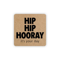 Sticker vierkant Hip Hip Hooray kraft 10 stuks (GX)
