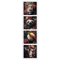 Stickermix vierkant jungledieren met bloemen 12 stuks