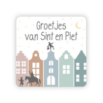 Stickers groetjes van Sint en Piet met huisjes 35x35 mm 10 stuks