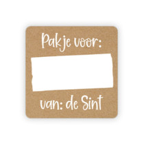 Stickers pakje voor: van de Sint kraft/wit 35x35 mm 10 stuks