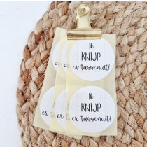 Traktatie sticker Ik knijp er tussenuit ! met ruitjes in wit/zwart 5 stuks (LF)