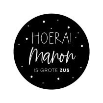 Gepersonaliseerd stickervel 24 stickers Hoera! Naam is grote zus 