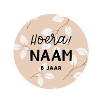 Gepersonaliseerd stickervel 24 stickers Hoera! Naam 0 jaar - takjes roze
