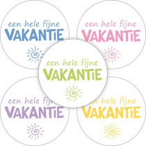 Stickermix - Een hele fijne vakantie met zonnetje wit 35 mm 5 stuks