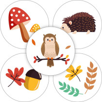Stickermix herfst uil/paddestoel/egel - 35 mm - 12 stuks