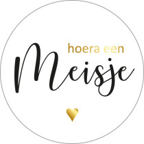 Sticker hoera een meisje goudfolie met gouden hartje 10 stuks