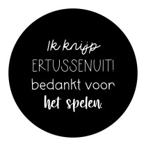 Traktatie-sticker Ik knijp er tussenuit, bedankt voor het spelen zwart/wit 4 stuks