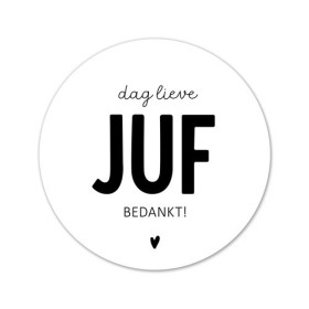 Sticker dag lieve juf bedankt wit/zwart 5 stuks